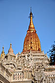 Ananda temple Bagan, Myanmar. Above the roof it rises a sikhara with niches on each face containing Buddha images. 